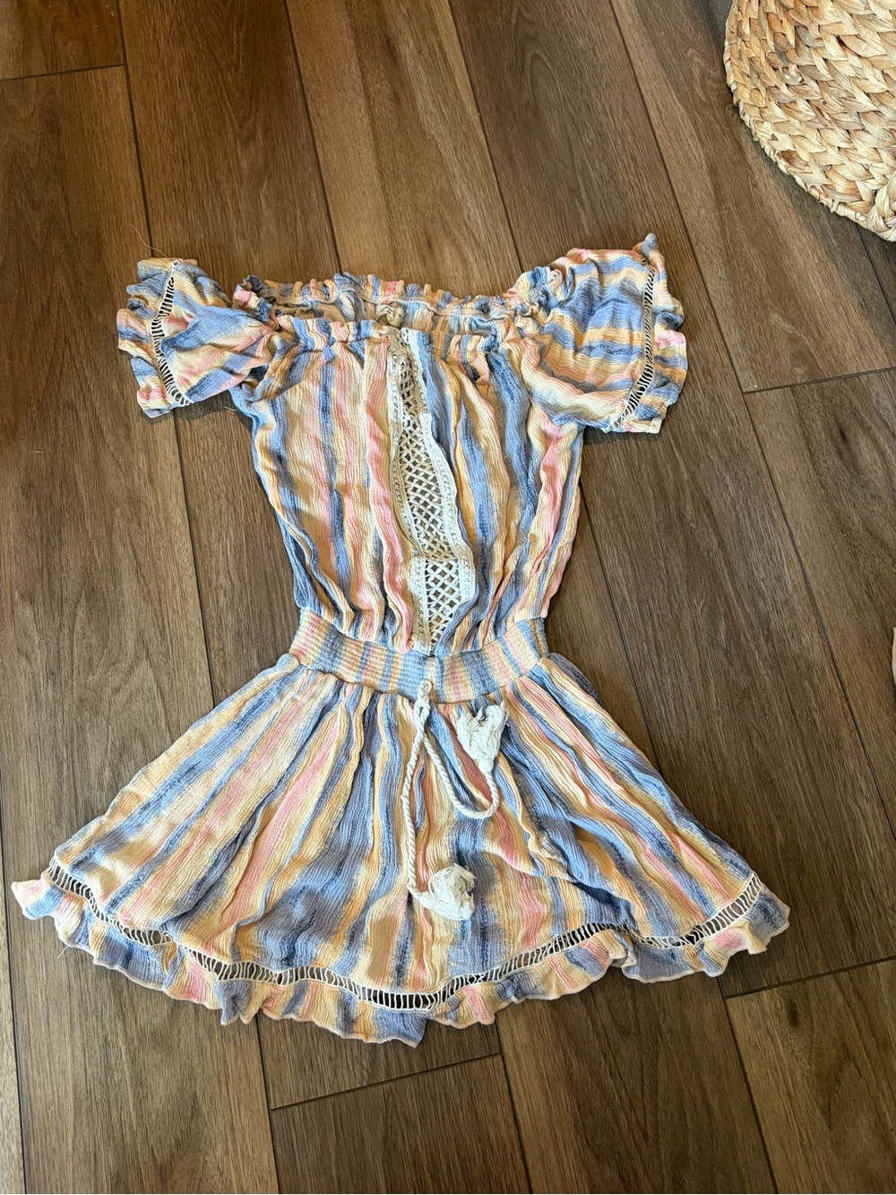 Ocean Drive multicoloured striped dress with drawstring waist and ruffle details